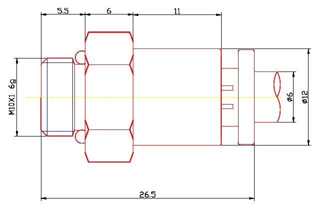 Dimensions of 6mm-M10x1 Male Straight, Male Connector