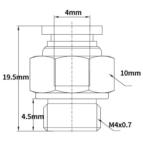 Dimension of 4 mm Tube O.D x M4 Male Connector Push in Fitting
